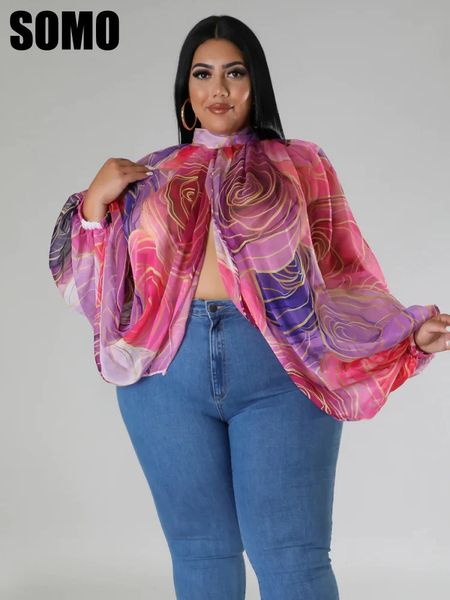 Somo Plus Size Fashion Womens Round Cou Open Back Mariffon Lace Up Long Gradient Gradient Print Top Wholesale Drop 240419