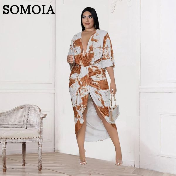 Somoia xl4xl Plus taille femme Vêtements à la mode Dye Print Slim Fit Elegant Vneck Robe de soirée en gros Drop 240422
