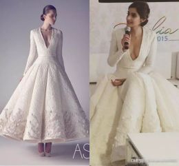 Sonam Kapoor in Ashi Studio Avond Jurken 2024 Vintage thee-lengte formele V-hals lange mouw Midden-Oosten Arabische gelegenheid prom-jurk