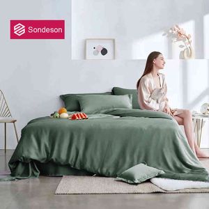 Sondeson couleur unie 100% soie housse de couette taie d'oreiller drap de lit vert couette femmes hommes reine roi parure de lit