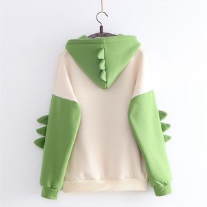 Sondr cute cartoon mode vrouwen sweatshirt casual print lange mouwen splice dinosaurus hoodies sweatshirt tops ropa mujer 210910