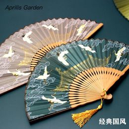 Lied Huizong Auspicious Crane Ruihe Vouw Hand Fan Chinees Hanfu Portable Small Women's Pography 220505