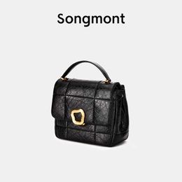 Song Medial Chocolate Series Wonton Lock Designer's First First Caler Cowhide Chain Small Square Sac 240411