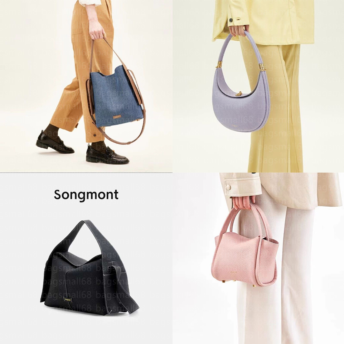 Songmont Bag Bucket Luna Bags Designer Underarm Hobo Bolsa de Ombro Luxo Grande Totes Bolsa de Couro Meia Lua Mini Clutch Cesta de Compras CrossBody Song Handbag