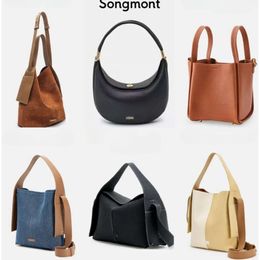 Songmont Bolsa Alça Bolsa Embreagem Cesta CrossBody Canção Bolsa Balde Sacos Designer Underarm Hobo Ombro Axilar Bolsa Luxo Grande Totes Meia Lua Couro