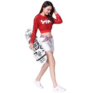 SongyUexia Red Nieuwe Sequins Jazz Modern Hip-Hop Dance Costumes Woman Cheerleading Stage Dance Costumes for Adult