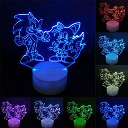 Sonic Action Figura 3D Lámina de mesa LED Cambio de anime El Hedgehog Sonic Miles Modelo Iluminación de juguete Novedad Night Light207Q
