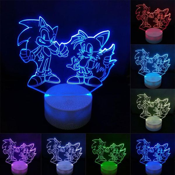 Sonic Action Figura 3D Lámina de mesa LED Cambio de anime The Hedgehog Sonic Miles Modelo Iluminación de juguete Novía luz2545