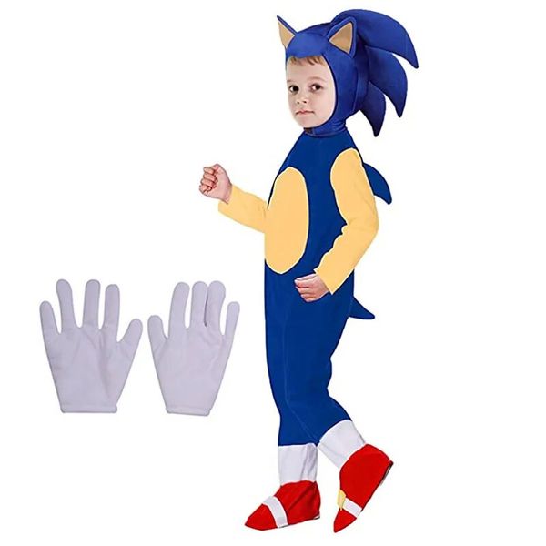 Anime Sonic the Costume Kids Game Hedgehog Play Jumpsuit Traje de cosplay de Halloween Enviar accesorios de guantes blancos