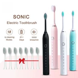 Cepillo de dientes eléctrico sónico para adultos, cepillo de dientes con sincronización inteligente, blanqueamiento dental, recargable por USB rápido con cabezal de repuesto 240329