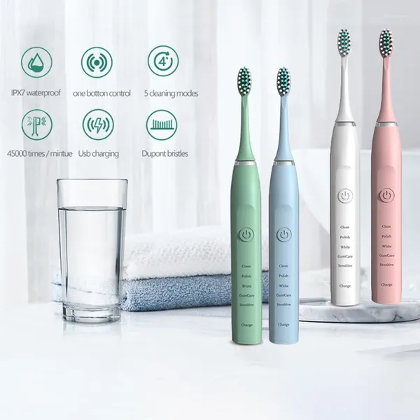 Brosse à dents électrique sonique pour adultes, vibrateur automatique Ultra sonique, blanchiment IPX7, étanche, 8 têtes de brosse, nettoyage propre des dents