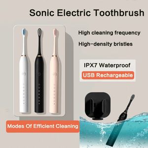 Brosse à dents électrique Sonic IPX7 Brosse à dents de distribution intelligente imperméable USB Bruste sonore rechargeable Clean Whiten Electric Tooth Bross 240409
