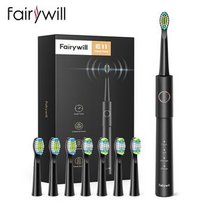 Sonic Fairywill E11 Waterdichte USB -lading Oplaadbare elektrische tandenborstel 8 Borstelvervangingskoppen Volwassen 230211