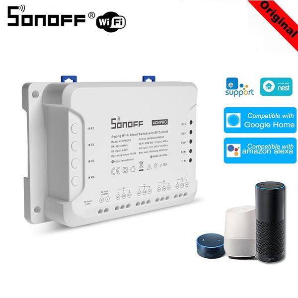 Sonoff Smart Home Control Commutateur WiFi sans fil Télécommande de synchronisation pour ventilateur TV Rideau Fonctionne avec Alexa Google Ewelink APP Module 4CH R3/4CH PROR3 4 canaux