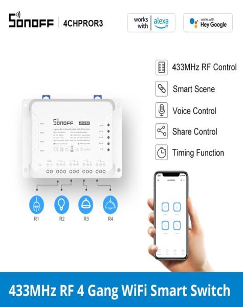 SONOFF 4CHPROR3 4 Gang Intelligent Wireless RF Module Module Breaker WiFi Smart Light Interrupteur Fonctionne avec le contrôleur RM433 via EWE7627466