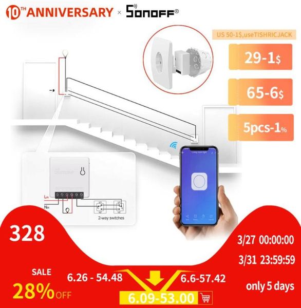 Sonoff MiniBasic à deux voies Smart Switch WiFi Remote Control DIY Prise en charge de l'interrupteur externe 10A WTH WTH Google Home-Automation Alexa8654329