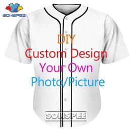 SONSPEE Chemises de baseball DIY Design 3D Imprimer Bouton personnalisé T-shirt Été Casual Manches courtes Femmes Hommes Cardigan Top Vêtements 220615