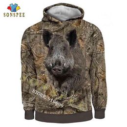 SONSPEE CAMO BEREER JACHT LANGE MOUWEN HOOFDDE SHIRTS 3D Printing Hoodie / Sweatshirt / Rits MAN Dames Jungle Wild Tops 210813