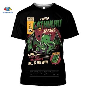 Sonsspee Cthulhu en Lovecraft Miskatonic T-shirt voor Mannen Bellen van Cthulhu T-shirt Grappige Crewneck Summer Top 3D Print T-shirt Dames 220408