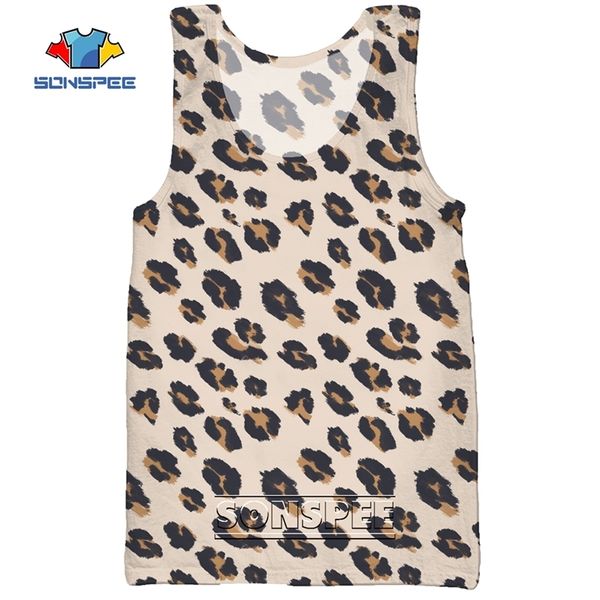 SONSPEE Leopardo Animal Caza Impresión 3D Camisetas sin mangas para hombres Casual Fitness Culturismo Gimnasio Músculo Hombres divertidos Chaleco sin mangas Camisa 220627