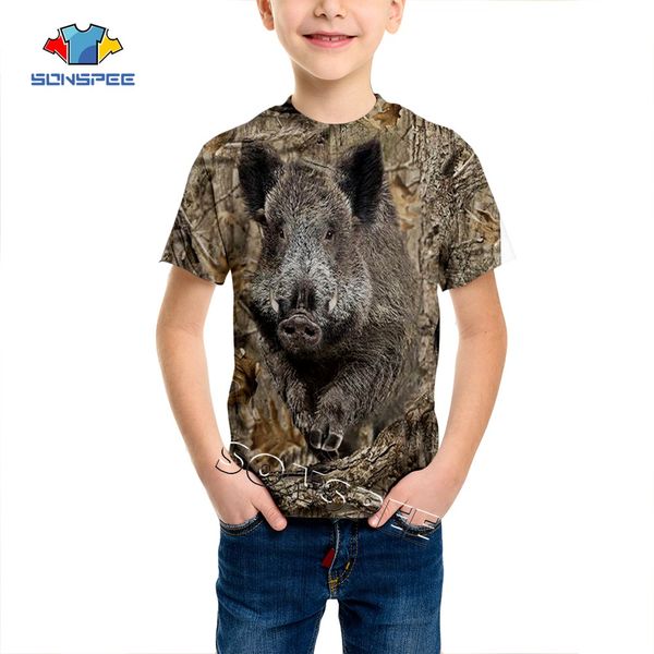SONSPEE été décontracté enfant t-shirt camouflage chasse 3D Animal sanglier garçons T-shirt mode Streetwear enfants drôle à manches courtes T-shirt