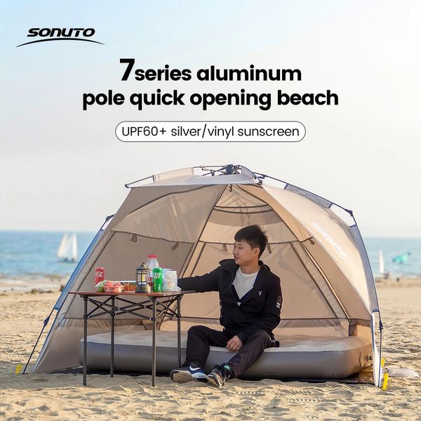 Sonuto extérieur 3-4P tente de Camping à une touche ouverture automatique rapide tente de pêche de plage voyage en famille parc de pique-nique ombre Anti-UV 240223