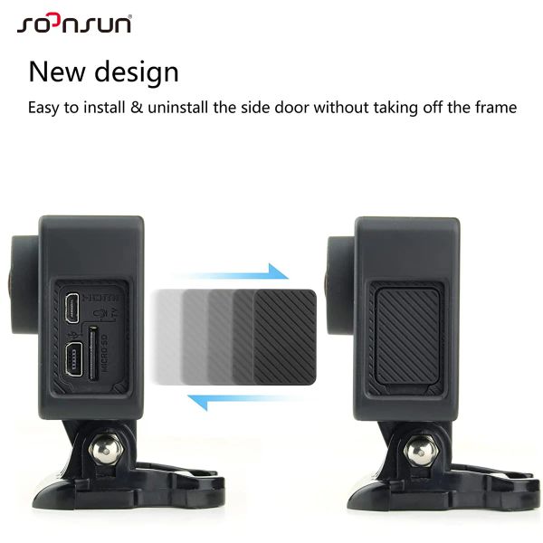 Soonsun Frame Mount Housing Case pour GoPro Hero 4 3+ 3 Black Protective Case UV Lens Protector Len Cap Cover Go Pro Accessoires