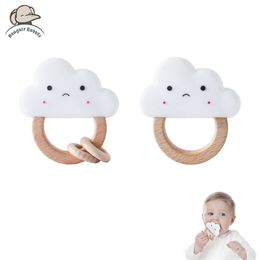 Fopspenen Bijtringen Baby Cloud Tooth Glue Toy Bpa-vrij Baby Dental Gel Houten armband Rammelaar Bell Cloud Tooth Glue Babytandenslijpen Speelgoed Geschenk 230919