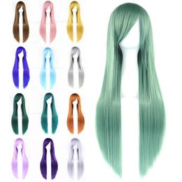 Soowee 24 couleurs 80 cm longue perruque de cheveux synthétiques pour les femmes postiche en fibres résistantes à la chaleur rose gris droite Cosplay perruques 240111