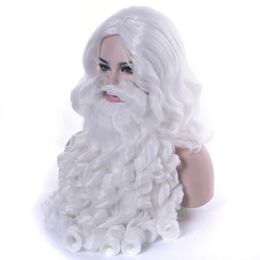 Soowee Christmas Gift Santa Claus Wig and Beard Synthetic Hair Cosplay Wigs for Men White Hair Plice Accessoires 240402