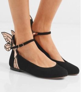 Sophia Webster Butterfly Wings Flats Round Teen Flats Black Suede Leather Mules Ballet Angel Wings Shoes Dress Flats Shoes5475047