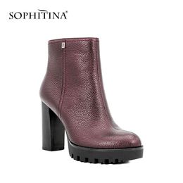 Sophitina Volwassen Mode Super Hoge Hakken Laarzen Basic Ronde Teen Vrouwen Schoenen Echt Koe Lederen Handgemaakte Rits Boots B13 210513