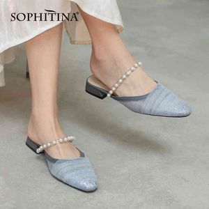 SOPHITINA, zapatillas planas informales, zapatos transpirables de lujo con cuentas para mujer, Color puro, ropa exterior diaria coreana salvaje, zapatos femeninos AO652 210513