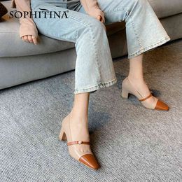 Sophitina Classics Dames Pumps Parel Mary Jane Lederen Schoenen Patchwork Dikke Hak TPR Casual Office Lady Shoes SO998 210513