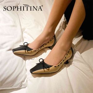 Sophitina elegante vrouwen pompen gemengde kleuren naaien vlinder-knoop decoratie Hoge kwaliteit schapenvacht schoenen slip-on pumps po495 210513