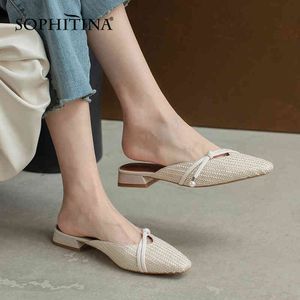 SOPHITINA dames pantoufles usure extérieure couverture orteil perle tissé chaussures plates confortable été en plein air loisirs chaussures pour femmes AO654 210513