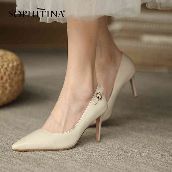 SOPHITINA, zapatos de tacón alto para mujer madura, decoración de Metal, zapatos puntiagudos, elegantes zapatos de tacón de cuero de vaca para mujer, AO486 210513