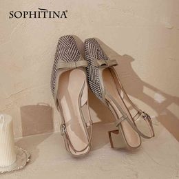 Sophitina volwassen stijl vrouwelijke schoenen vrouwen mid hak vlinder-knoop comfortabele dressing zomer vierkante teen slingback fo107 210513