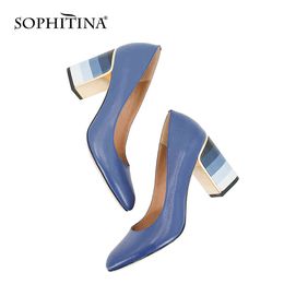 SOPHITINA Pompes Mode Coloré Talons Carrés De Haute Qualité En Peau De Mouton Ronde Pompes Matures Chaussures Pour Femmes Élégantes W10 210513