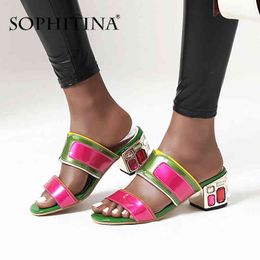 Sophitina Pumps Dames Mode Speciale Ontwerp Gemengde Kleuren Comfortabele Vierkante Hak Rome Schoenen Handgemaakte Pumps Po564 210513