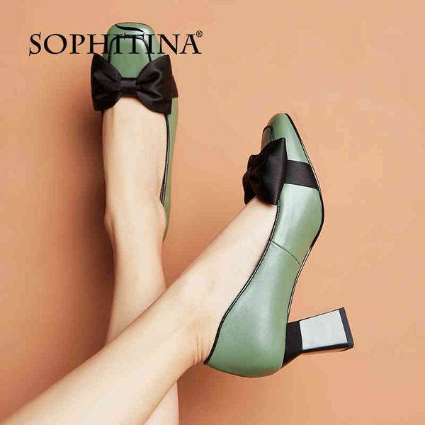 SOPHITINA, zapatos Retro de cuero genuino para mujer, tacones extraños, nudo de mariposa, zapatos de oficina para mujer, zapatos de tacón diarios de primavera con estilo FO308 210513