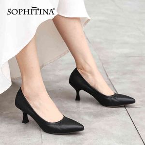 Sophitina Lente Herfst Vrouwen Werkschoenen Geplooid Effen Kleur Puntschoen Schoenen Zacht Lederen Duurzame Elegante Vrouwelijke Pompen AO523 210513