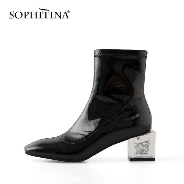 SOPHITINA Square Toe Bottines Femmes Sweet Crystal Square Hing Talon Automne Mode Bootie Dames Robe d'hiver Chaussures PO722 210513