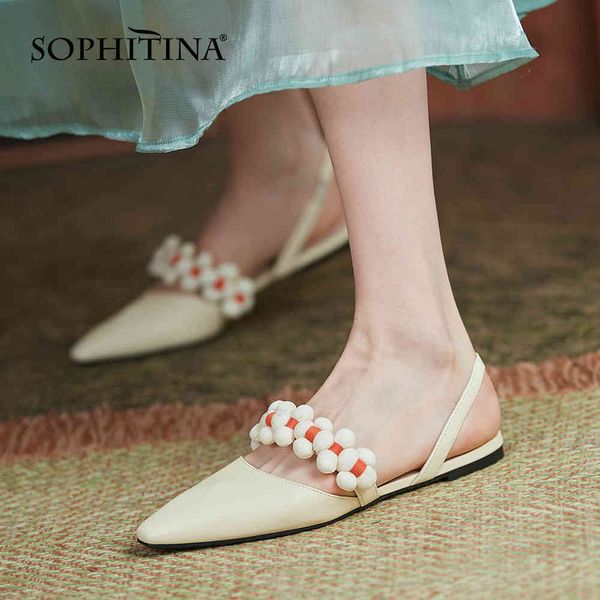 SOPHITINA Sandalias de verano Mujer Flor Diseño Cubierta Zapatos de punta Cuero hecho a mano Correa trasera de alta calidad Zapatos de mujer AO815 210513