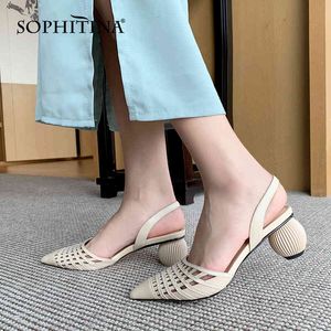 SOPHITINA été femmes sandales en cuir de vache conception creuse bout pointu femmes chaussures talon en forme spéciale mode dame chaussures AO337 210513