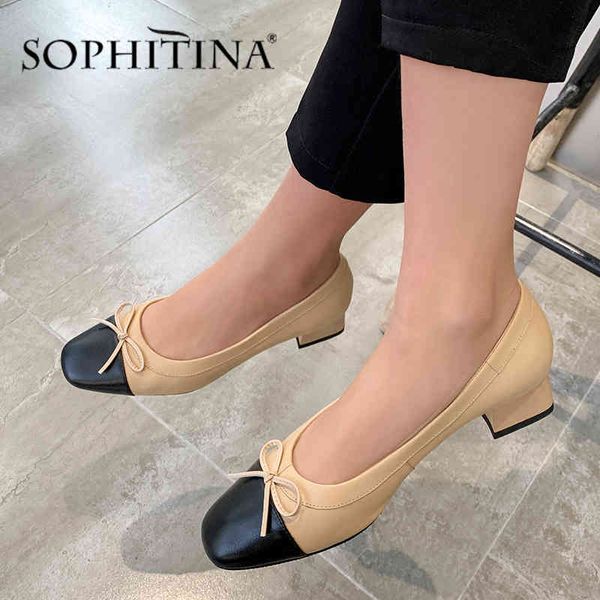 SOPHITINA Sweet Pumps Mujer Cuero de vaca de alta calidad Colores mezclados Zapatos de decoración con nudo de mariposa Bombas de moda elegantes PO494 210513