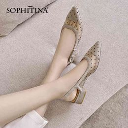 SOPHITINA Chaussures Douces Femme Motif À Pois Talon Nu Chaussures À Noeud Papillon Bouche Peu Profonde Maille Confortable Escarpins Pour Femmes AO576 210513