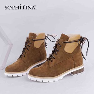 SOPHITINA Femmes Bottes Automne Hiver Haute Qualité Moto Bottines Bout Rond Talon Bas À Lacets Confortables Femmes Chaussures C834 210513