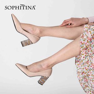 SOPHITINA femmes pompes en cuir véritable élégant peu profond couleurs mélangées talon bout pointu travail fête bureau dame chaussures PC165 210513