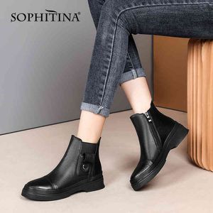 SOPHITINA Femmes Bottes Loisirs Concise Confortable Véritable Cuir Véritable Bottines Bottines Bout Rond Fermeture À Glissière Chaussures Plates Femmes SO630 210513